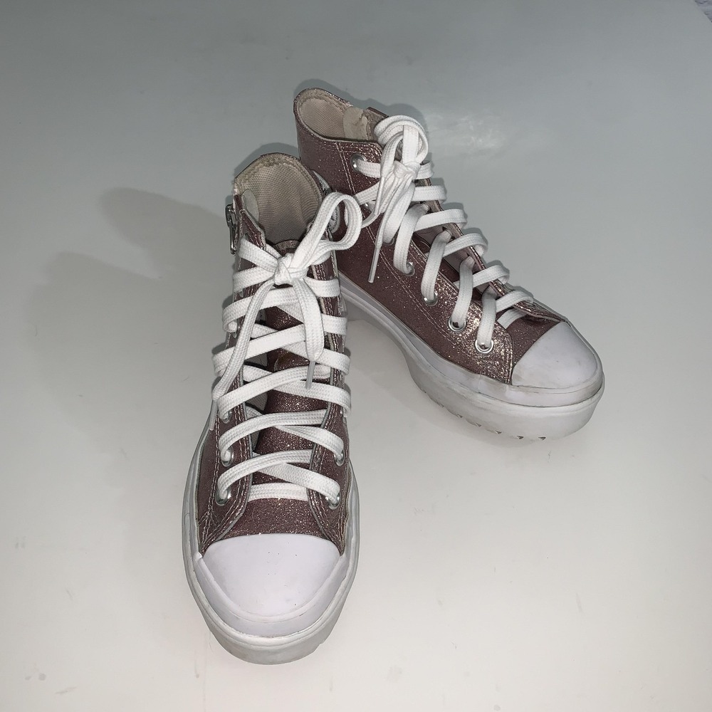 Converse Chuck Taylor All Star Shoes Kids Size 2 Pink Glitter High Top Platform
